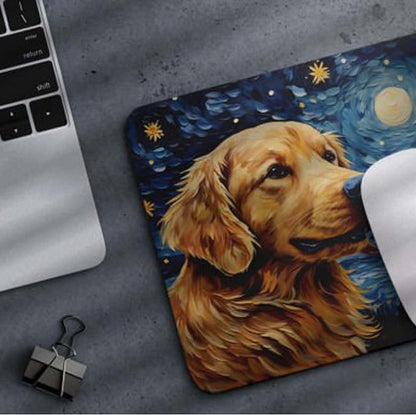 Starry Night Dog Mouse Pad for Home Office Gaming Working Desk Computer Desktop Accessories Non-Slip Rubber Mouse Pad for Dog Lovers (Golden Retriever)