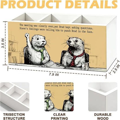 Funny Otter Pen Pencil Holder for Desk, Otter Gifts for Women Men, Office Humor Gifts for Coworkers Wooden Box Sign Organizer for Office Workplace Desk Accessories Tabletop Decorations
