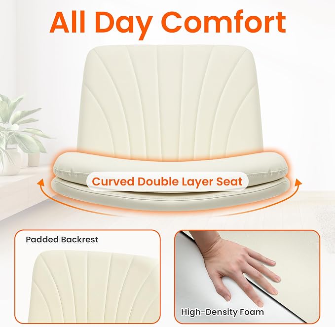 Orange Factory Criss Cross Chair with Wheels Comfy Wide Vanity Desk Chair Dual Base Leather Armless Adjustable Swivel for Home Computer Task (Beige Pu, Faux Leather)