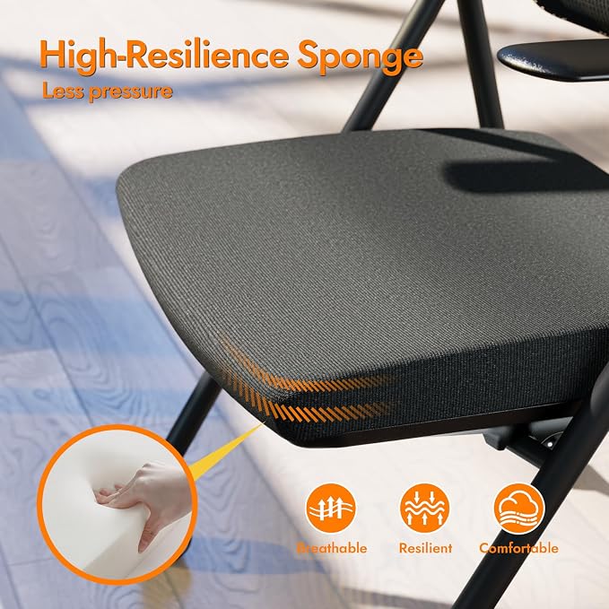 Stackable & Foldable Office Chair Set of 2, Folding Desk Chair with Flip-Up Armrest, Breathable Mesh, Thick Seat Cushion & Rocking Backrest, Conference Room Chair with Wheel (Black)