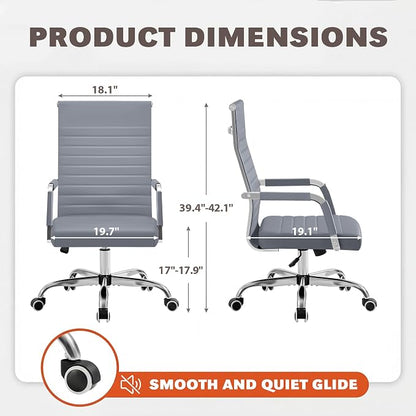 Furmax Ergonomic Office Desk Chair, Executive Ribbed Mid-Back PU Leather Conference Room Chair Adjustable Swivel Chair with Arms (1, Grey)