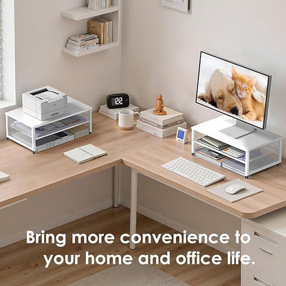 ECOLOVI 2-Tier Computer Monitor Stand Riser, Desk Organizer for Monitor, Printer & Laptop Stand, Desktop Workspace Organizers for Office Supplies(White)