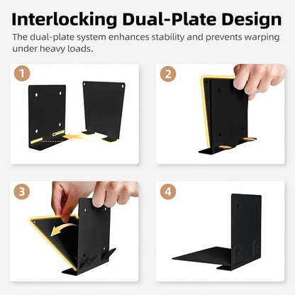 STORAGE MANIAC Floating Book Shelves for Wall Mounted Invisible Floating Bookshelves Heavy-Duty Steel Hidden Bookshelf Hanging Bookshelves for Bedroom Living Room Office, Black 4-Pack Large