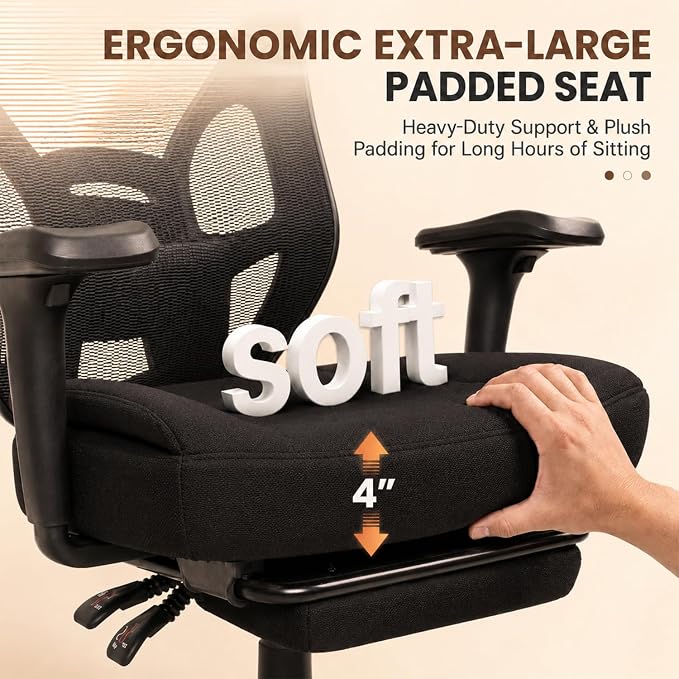 Ergonomic Office Chair with Footrest - High Mesh Back Computer Desk Chair | with Back Support, 135° Reclining, 4D Armrest & Headrest, 400lbs Thickened Seat Cushion, for Home Office, Work & Gaming