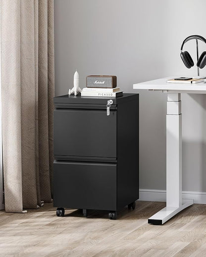PEUKC 2 Drawer File Cabinet with Lock, Metal Under Desk Rolling Filing Cabinet fits Letter/Legal/A4 Size for Home Office, Mobile Filing Cabinets, Assemble Required, Black