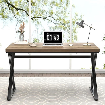 FOLUBAN Computer Desk, Modern Home Office Desk, Industrial Wood and Metal Study Writing Work PC Table for Bedroom Living Room, Rustic Oak, 47 Inch