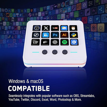 Macro Keypad, Stream Controller Deck Gaming Streaming Shortcut Keyboard, 18 Programmable Keys Customizable Visual AI Pad USB Soundboard for OBS, YouTube, Desk Office Setup, Laptop, PC, Mac