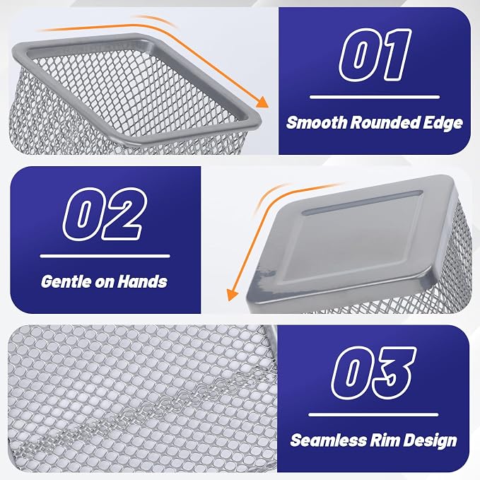 Segarty Pen Cup Holder, 6 Pack Square Silver Pen Holder for Desk, Multifuntional Mesh Pencil Cups Containers for Marker, Office Supplies, School Students, Home Desktop, Brush Organizer