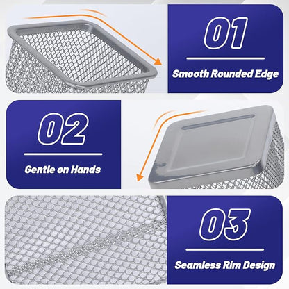 Segarty Pen Cup Holder, 12 Pack Square Silver Pen Holder for Desk, Multifuntional Mesh Pencil Cups Containers for Marker, Office Supplies, School Students, Home Desktop, Brush Organizer