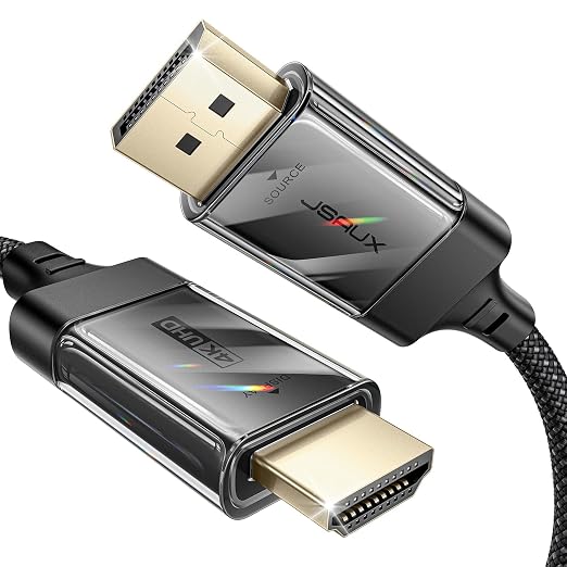 JSAUX DisplayPort to HDMI Cable 4K@60Hz, 10ft DP to HDMI 2.0 Male UHD 2K@120/1080P@120 Nylon DP to HDTV Uni-Directional Cord for Dell, Projector, Desktop, AMD, NVIDIA, Lenovo, HP, ThinkPad