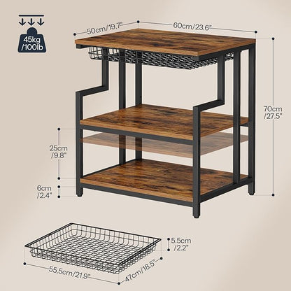 HOOBRO 23.6'' x 19.7'' Extra Large Printer Stand with Drawer, Printer Table with Adjustable Shelf, 3-Tier Printer Cart with Storage, for Heat Press Scanner Fax, Rustic Brown and Black BF10PS01