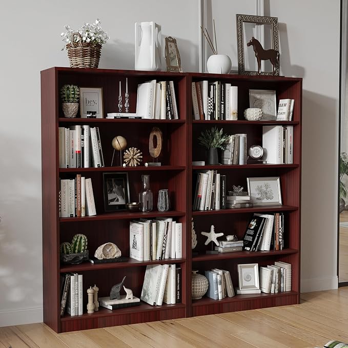 Farini 60 Inch Tall Bookcase,5 Shelf Bookshelves,Adjustable Bookshelf for Home Office,Mahogany