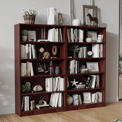 Farini 60 Inch Tall Bookcase,5 Shelf Bookshelves,Adjustable Bookshelf for Home Office,Mahogany
