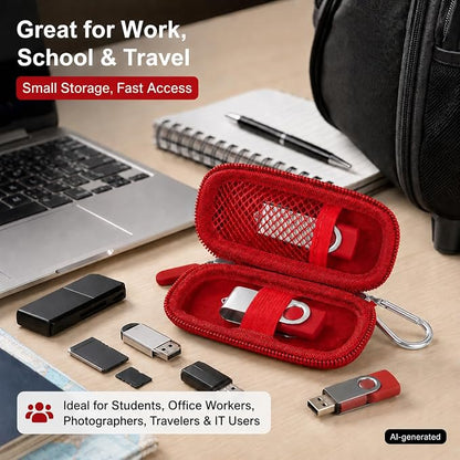 USB Flash Drive Case, SD Card Holder Compatible with Thumb Drive, Memory Cards, SDXC SDHC Storage Bag, Electronic Accessories Organizer for SanDisk for Samsung for Inland (All Red)