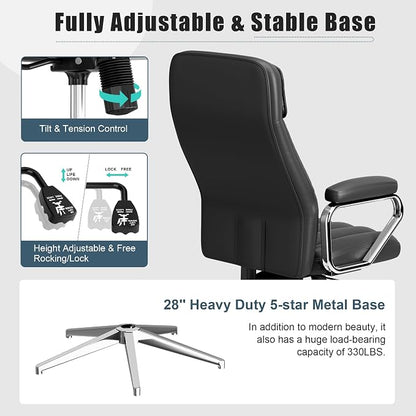 Okeysen Executive Office Chair, Modern Leather Chair with Headrest & Lumbar Support, High Back Ergonomic Chair with Padded Armrests & Seat, Height Adjustable Swivel Rolling Chair for Home Office.