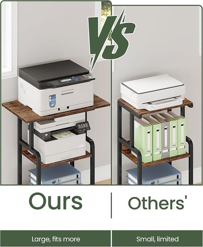 CHOEZON 23.6-in Printer Stand with Storage, 3-Tier Printer Table for Home Office, Printer Cart Under Desk Storage, Suitable for Study, Kitchen, Living Room, Rustic Brown and Black TPS02BF