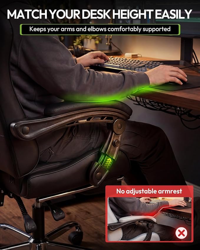 Dowinx Gaming Chair with Footrest, 330lbs Computer Chair 2D Lift Linkage Armrest, Massage Lumbar, Height Adjustable Ergonomic Comfy Video Game Chairs for Home Office Streaming, Long Gaming, Black