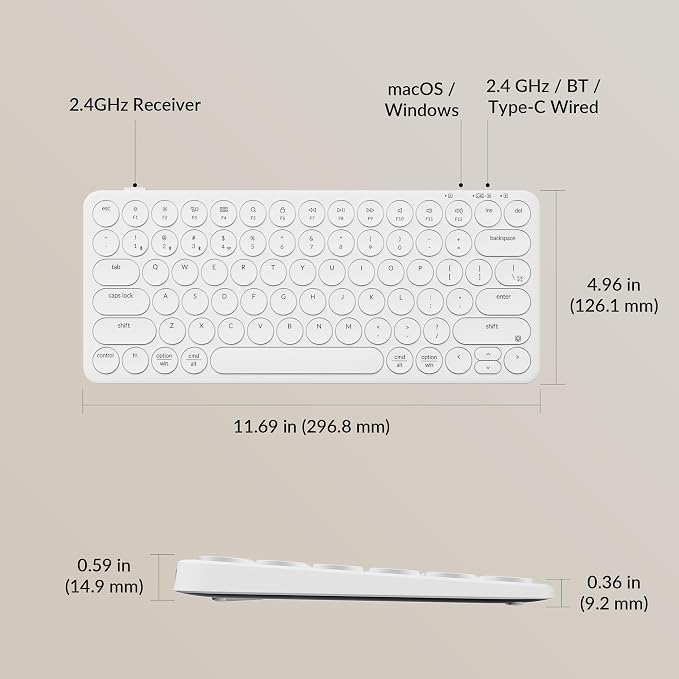 Keychron B3 Pro 75% Ultra-Slim Wireless Keyboard, 2.4GHz, Bluetooth 5.2 / Wired USB Connection, Portable Silent White Bluetooth Keyboard for Mac Windows Linux Tablet Phone