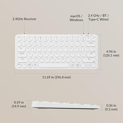 Keychron B3 Pro 75% Ultra-Slim Wireless Keyboard, 2.4GHz, Bluetooth 5.2 / Wired USB Connection, Portable Silent White Bluetooth Keyboard for Mac Windows Linux Tablet Phone