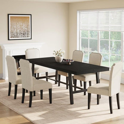 GarveeHome Industrial Dining Table for 8-10 People, 86.61" Long Large Kitchen Table with Sturdy Metal Frame, Rectangular Counter for Dinner, Kitchen, Dining Room (Black, 87" Non-extendable)