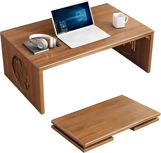 Folding Floor Coffee Table, Japanese Bamboo Foldable Coffee Tables, Portable Living Room Low Table, Versatile Tatami Meditation Tea Table for Dining Room, Wooden Desk for Home, Office (80X37CM)