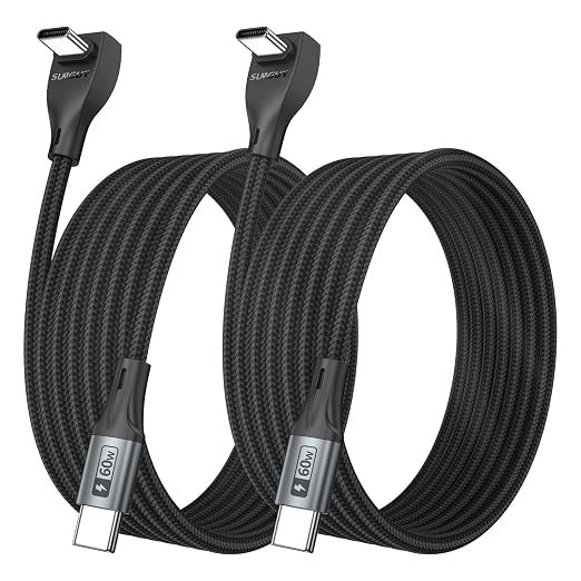 USB C Cable Right Angle, [2Pack 10FT] 60W Fast Charging USB C Cable Braided USB Type C Data Cable, 90 Degree C Port Charger Cord for iPhone 17/16/15 Pro Max, Tesla Model Y, MacBook, iPad, Samsung