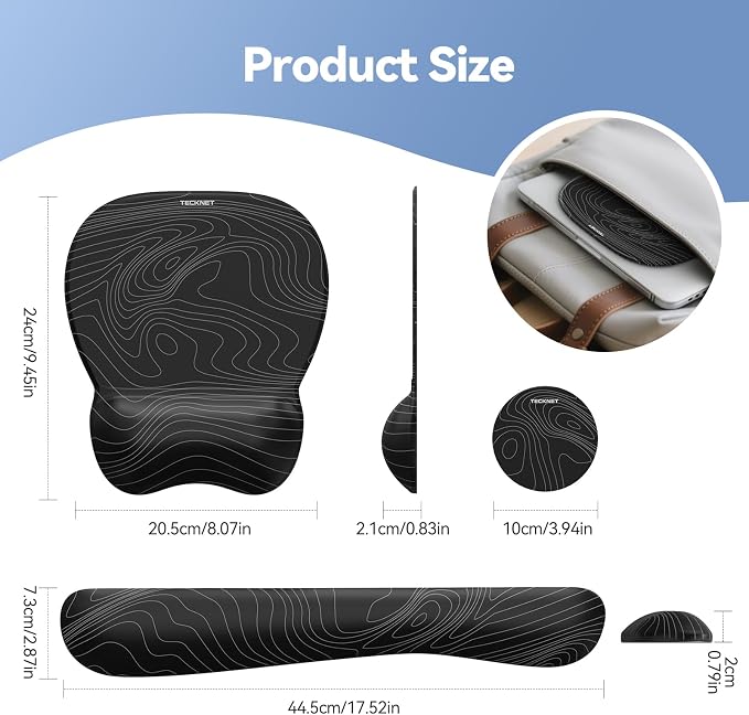 TECKNET Gel Mouse Pad with Wrist Rest, 3 in 1 Keyboard Wrist Rest for Pain Relief, Non-Slip PU Base & Easy Typing, Ergonomic Mousepad Set for Office & Home