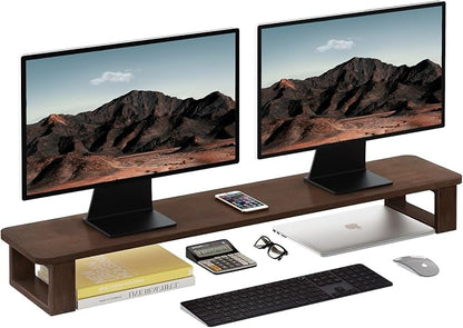 Ufine Dual Monitor Stand Riser 2 Heights Adjustable Wood Computer Monitor Stand Desktop Organizer, Large Monitor Stand for 2 Monitors, Laptop, TV, Printer