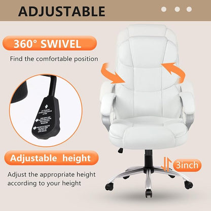 FDW Office Chair Computer High Back Adjustable Ergonomic Desk Chair Executive PU Leather Swivel Task Chair with Armrests Lumbar Support (Beige)