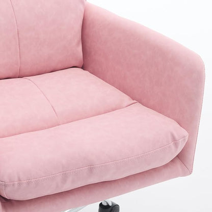 YITAI Adjustable Home Office Desk Chair with Comfy Square Mid-Back, Faux Leather 360 Swivel Upholstered Task Armchair with Wheels for Vanity Bedroom/Living Room,Pink