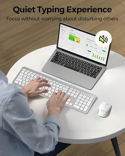 seenda Wireless Keyboard and Mouse Combo for Windows PC, Laptop, Mac, iPad, Bluetooth & 2.4G 3-Device Multi-Connection, Ultra Slim Full Size Quiet Keyboard, Adjustable DPI Mouse, Silver