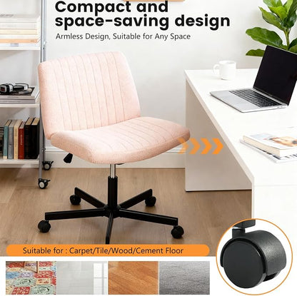 FDW Criss Cross Chair with Wheels Cross Legged Office Desk Modern Swivel Height Adjustable Wide Seat Computer Task Vanity Chair Comfy Fabric Armless Seating for Home Office