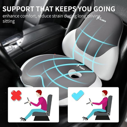 FLORICH Seat Cushion and Lumbar Support Pillow for Office Chair Car Neck Headrest Pillow Memory Foam Seat Pads Pressure Relief Back Cushion and Carseat Pads(Dark Grey)