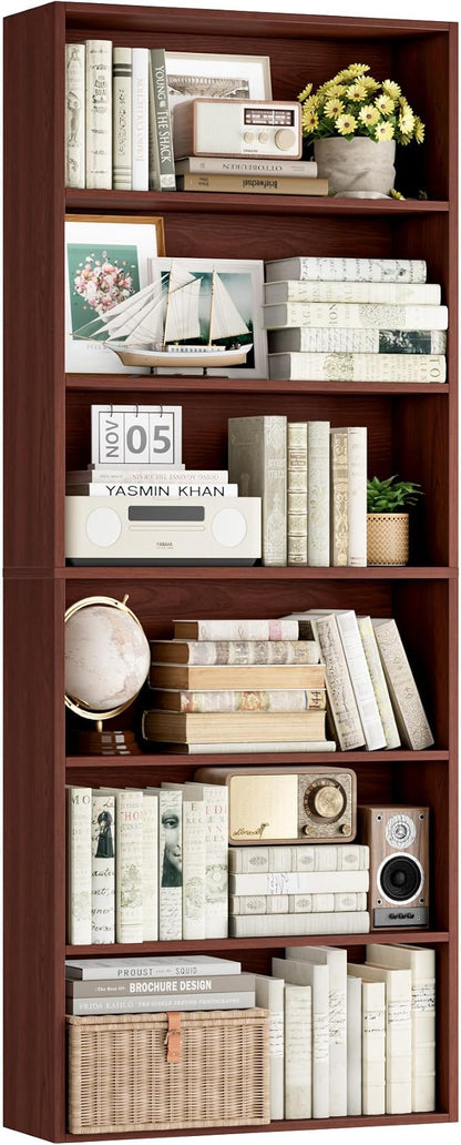 FOTOSOK 6-Tier Open Bookcase and Bookshelf, Freestanding Display Storage Shelves Tall Bookcase for Bedroom, Living Room and Office