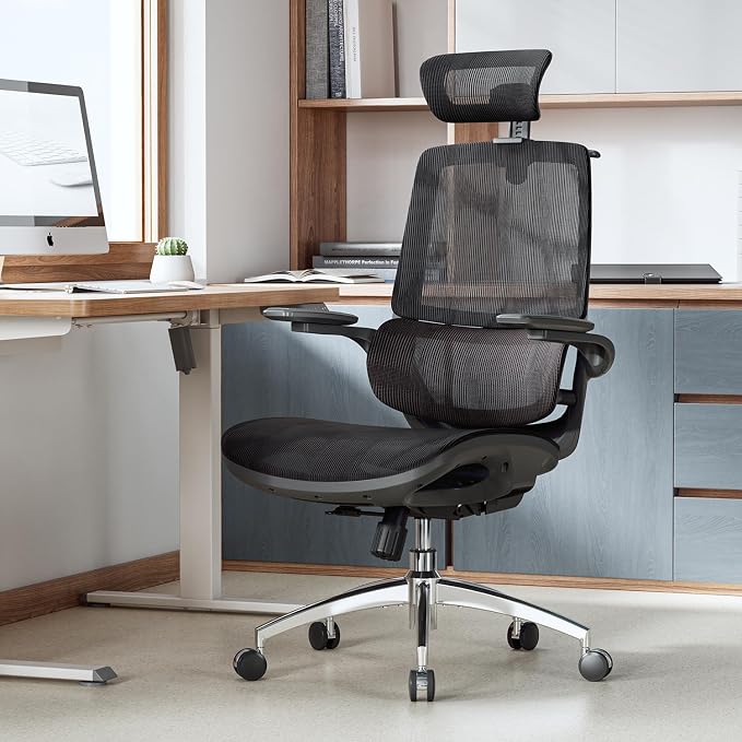 SIHOO M59AS Ergonomic Office Chair, Desk Chair with 3D Flip-up Armrests, Computer Chair with Dual Back Design and Adaptive Dynamic Lumbar Support, 2 Packs, Black