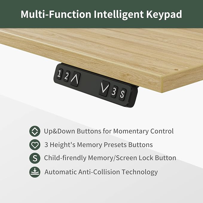 FEZIBO 63"x49" L Shaped Standing Desk with LED Strip & 2 Drawers, Upper and Lower Storage Shelves Available, Electric Height Adjustable, for Gaming, Office, Natural（2 Packages）