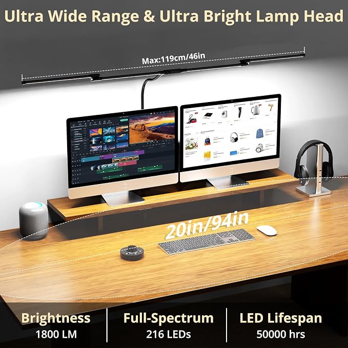Desk Lamp, Clamp Desks Lamps for Home Office, 24W Flexible Gooseneck Table Lamp, 10 Color Modes & Brightness Eye-Caring Desk Light w/USB Adapter (12V2A Black)