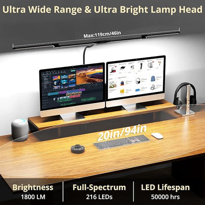 Desk Lamp, Clamp Desks Lamps for Home Office, 24W Flexible Gooseneck Table Lamp, 10 Color Modes & Brightness Eye-Caring Desk Light w/USB Adapter (12V2A Black)