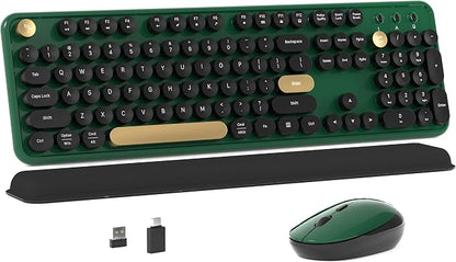MPTOG Colorful Wireless Computer Keyboard and Mouse Combo with Round Typewriter Keycaps, Retro Design, Power Switch, Ergonomic Design, 2.4GHz Wireless for Windows, Mac, PC(Dark Green)