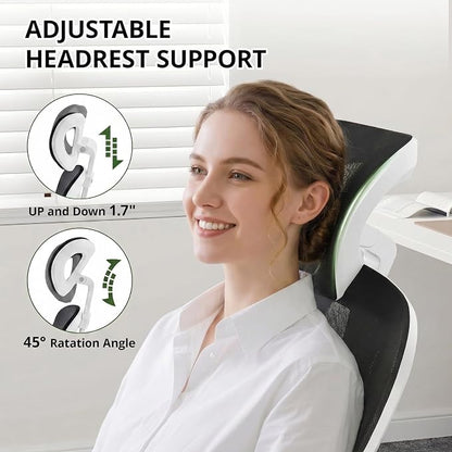 Office Chair, Ergonomic Breathable Mesh Chair,Flip-Up Arms and Adjustable High Back Lumbar Support,Comfy Computer Chair for Home Office (Black/White, 407)