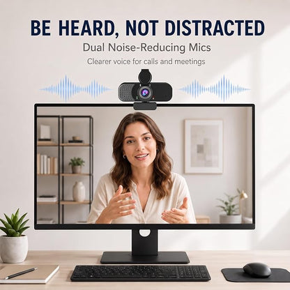 1080P Webcam with Microphone and Physical Privacy Cover, Noise Cancelling USB Web Camera, Auto Light Correction, Plug and Play, Wide Angle PC Camera for Zoom, Online Class, Laptop/Desktop