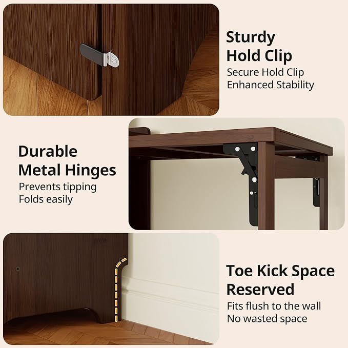 Bamboo Folding Desk with Bookshelf, Space-Saving Foldable Computer Desk with Storage Shelves for Small Spaces, Writing Study Table for Home Office, Bedroom, Dorm, Apartment, Brown