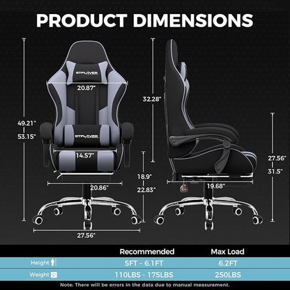 GTPLAYER Gaming Chair, Computer Chair with Footrest and Lumbar Support, Height Adjustable Game Chair with 360°-Swivel Seat and Headrest and for Office or Gaming (Purple, Fabric)
