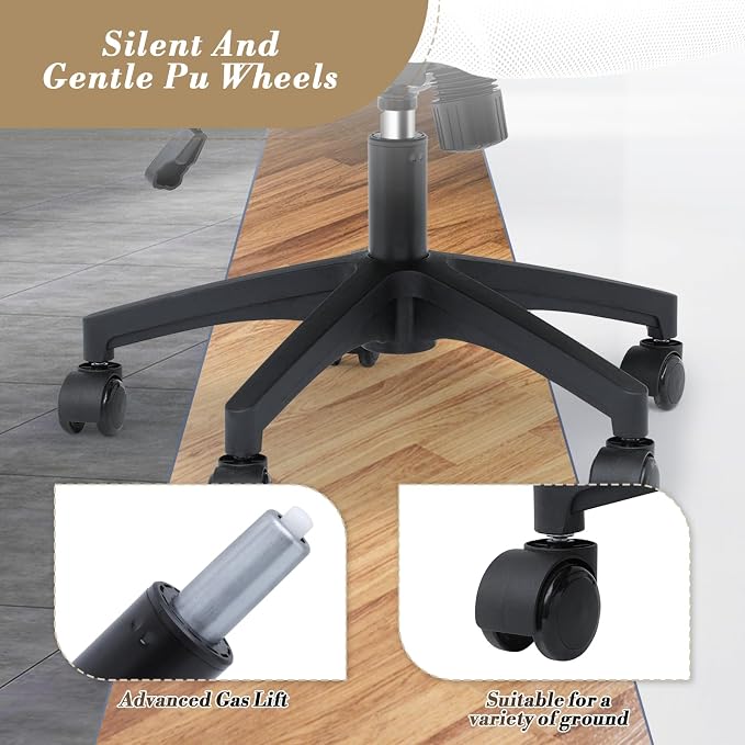 Athena Collection Computer Office Chair Set of 2, Ergonomic Desk Chair with Rolling Wheels, Mesh Back Support and Height Adjustable, Small and Comfy for Home Office, Study, White