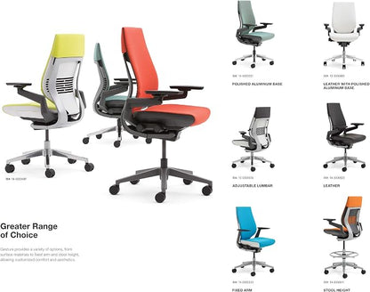 Steelcase Gesture Office Chair - Ebony Elmosoft Leather, Low Seat Height, Wrapped Back, Dark on Dark Frame, Lumbar Support