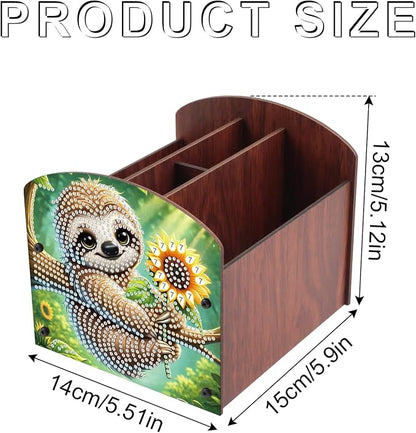 Diamond Painting Wooden Desk Organizer, Sloth with Sunflower Design DIY Diamond Art Storage Box for Tabletop Decoration, Crystal Rhinestones Art Desktop Ornament Kit for Adults