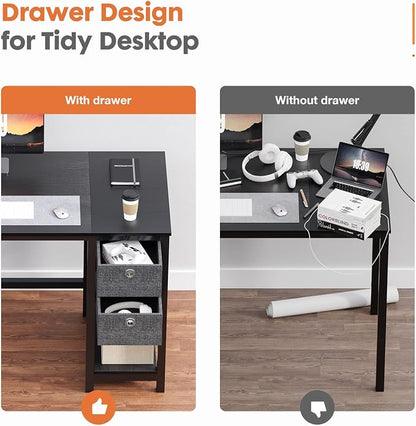 Sweetcrispy 40 Inches Computer Desk with Drawers Home Office Writing Table X-Shaped Reinforcement Modern Work Surface Side Hook Sturdy Metal Frame Large Space Storage Organization Black