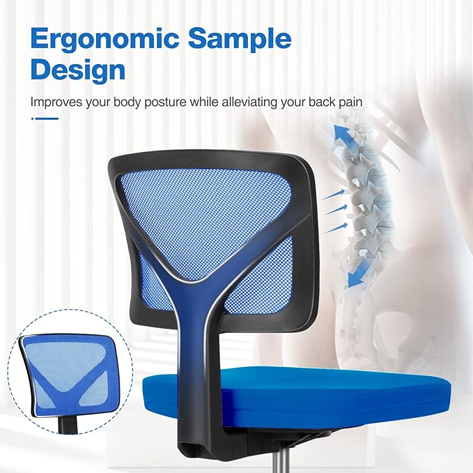 Sweetcrispy Office Chair, Ergonomic Low-Back Mesh Rolling Work Swivel Chairs with Wheels, Armless Comfortable Seat Lumbar Support for Home, Bedroom, Study, Student, Adults,Classic Blue