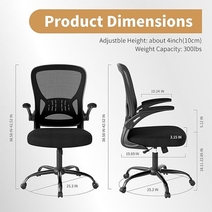 Youhauchair Office Chair Set of 8, Ergonomic Home Office Desk Chairs with Flip-up Arms and Lumbar Support, Height Adjustable, Black