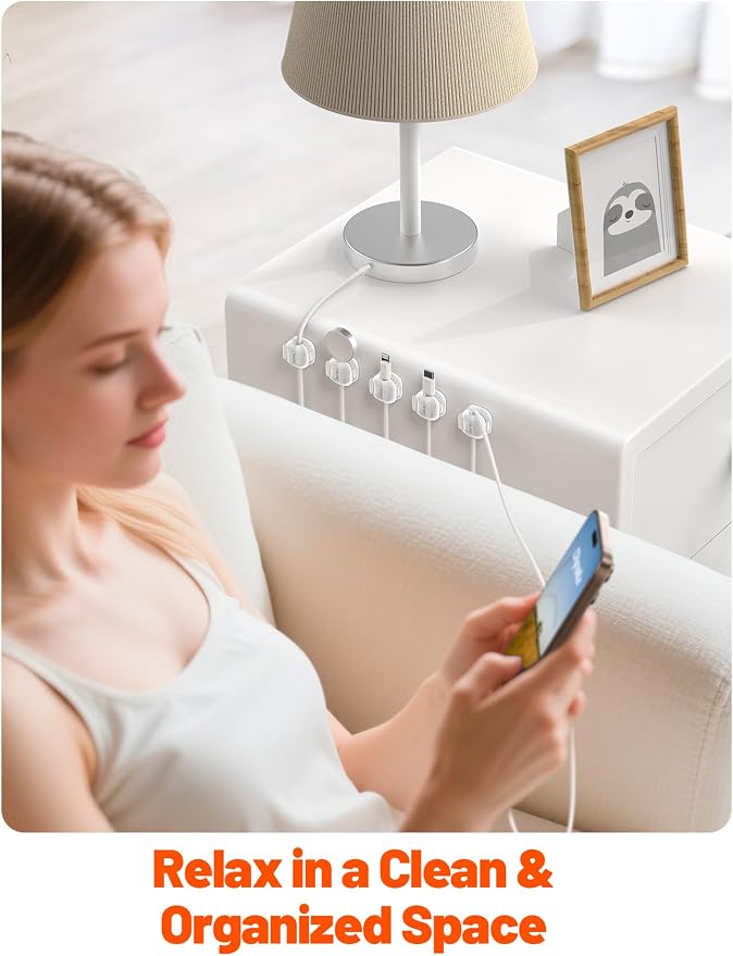 Cable Clips,8 Pack Cord Holder Cord Organizer [1s Lock & Strongest Adhesive] Spring Cord Clips Phone Charger Wire Desk Cable Management Nightstand Home Office School Decor Women Desk,Transparent Clear